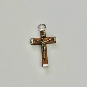 Italian Silver & Wood Crucifix Cross Pendant